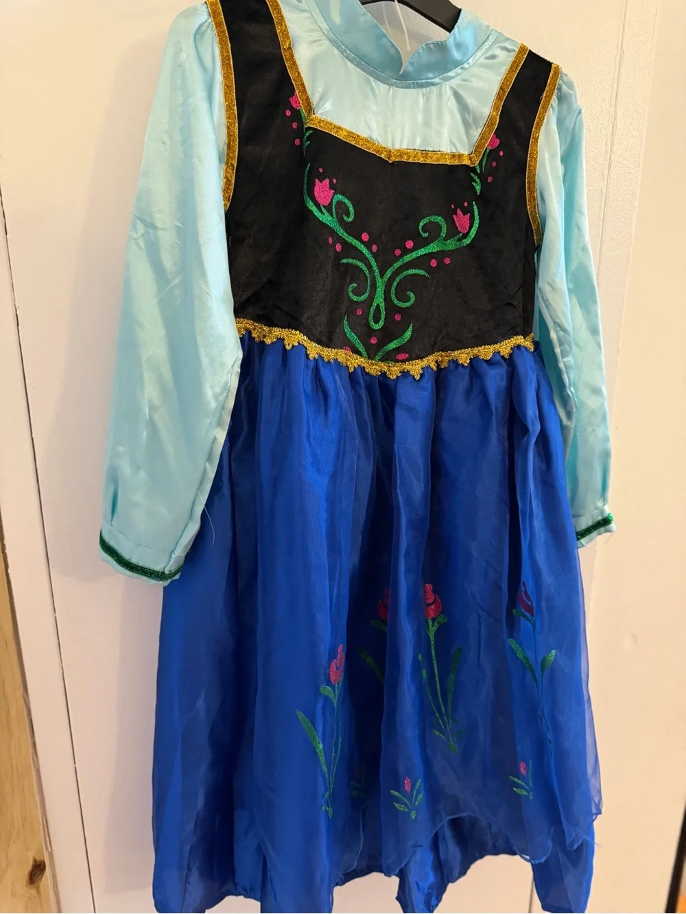 Frozen Anna Girls Blue Dress with Pink Removable Cape Kids Costume sz 150